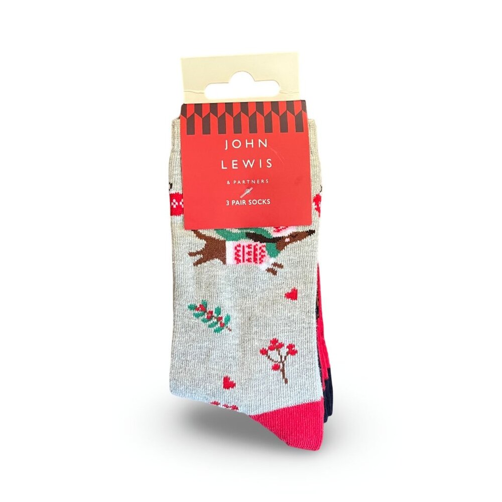 John Lewis 3 Pack Women's Christmas Dog Puppy Novelty Socks Shoe Size 4 - 8‎ NEW